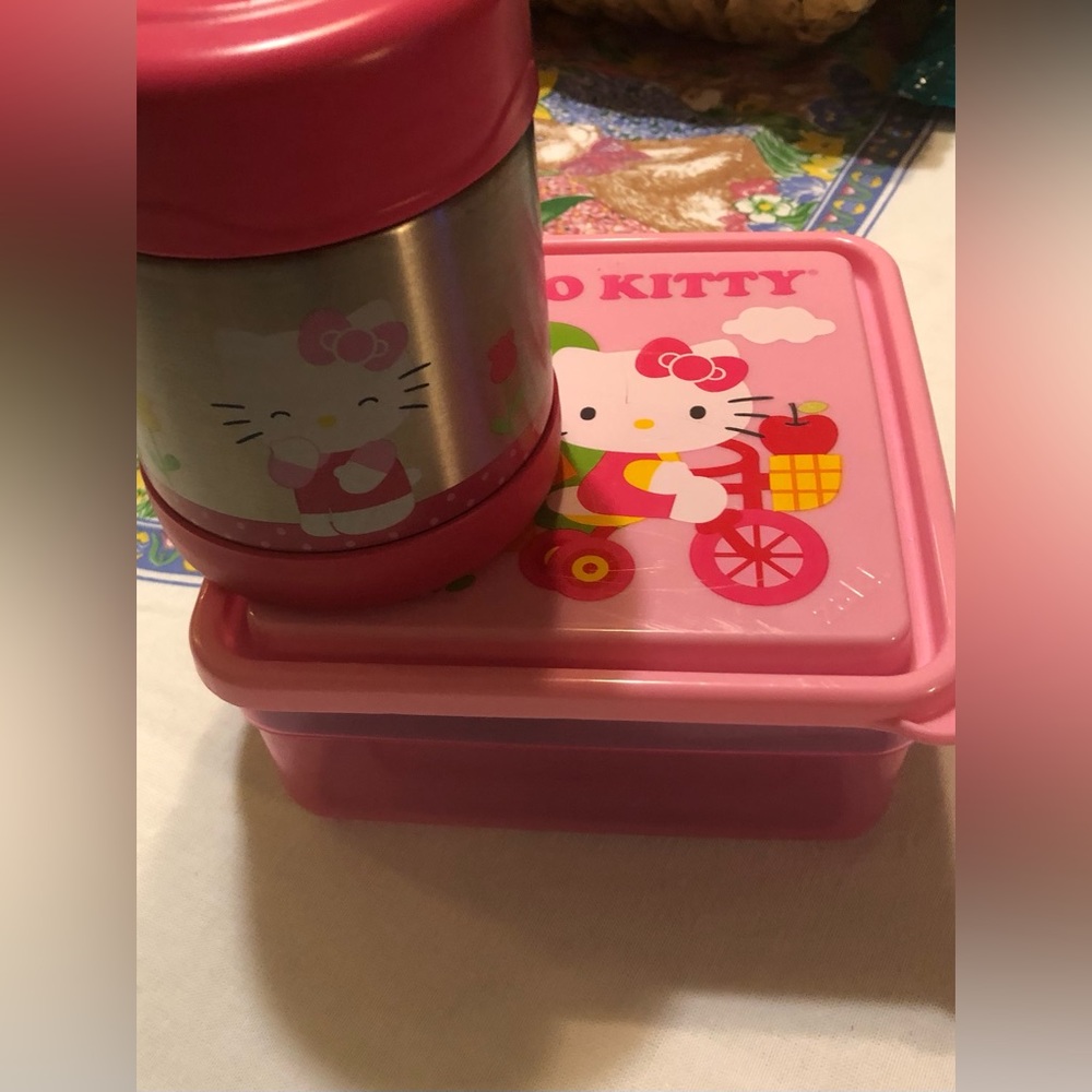 Sanrio Hello Kitty Zac Pink Ice Pack Lunch Box Sandwich Container & Thermos 2 Pc